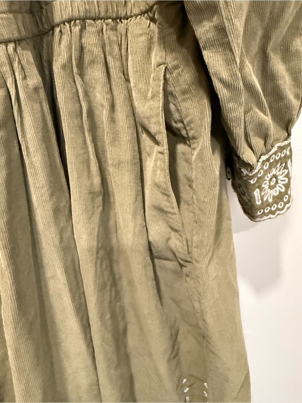 Madewell Embroidered Corduroy Square Neck Mini Dress Women’s XL Olive Gr - Picture 6 of 15